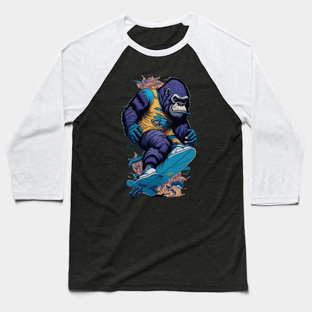 Gorilla Skater Baseball T-Shirt by lkn